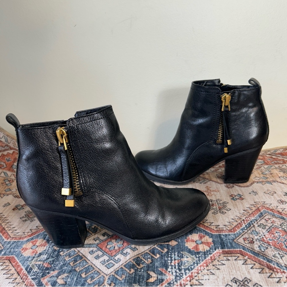 Franco Sarto Diana Black Leather Zip Ankle Boots